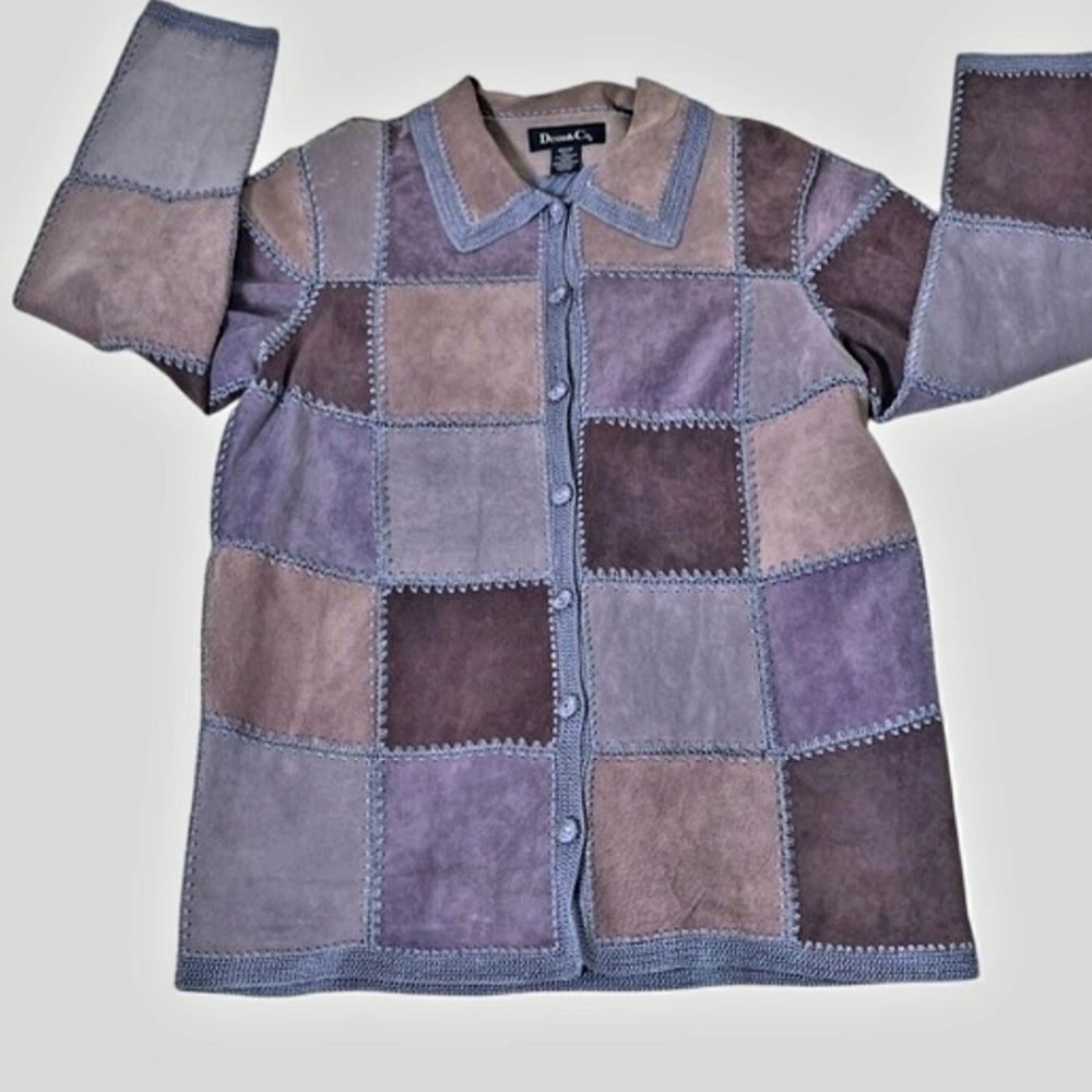 Patchwork Suede Jacket in Purple and Brown